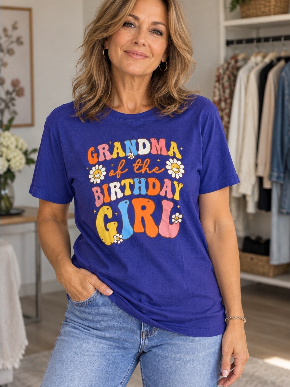 190 Grandma of the Birthday Girl Graphic Tee - Purple
